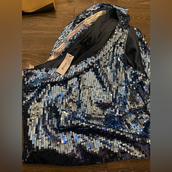 NWT Nasty Gal Plus Size Blue One Shoulder Maxi Sequin Dress - Picture 3 of 6